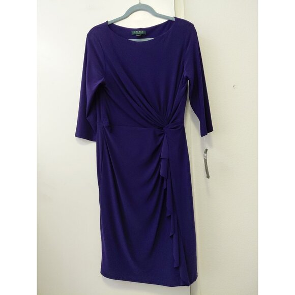 Lauren Ralph Lauren Knotted Jersey Dress Royal Blue Size 14 NWT - Picture 1 of 9